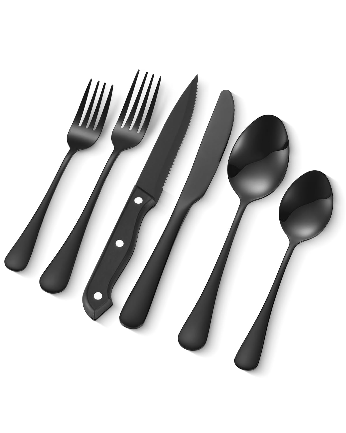 VEVOR 48-Piece Black Silverware Set with Steak Knives, Food-Grade Stainless Steel Flatware Utensils for 8, Mirror Finished Cutlery Set, Dishwasher Safe Eating Tableware for Kitchen Home, Service for 8