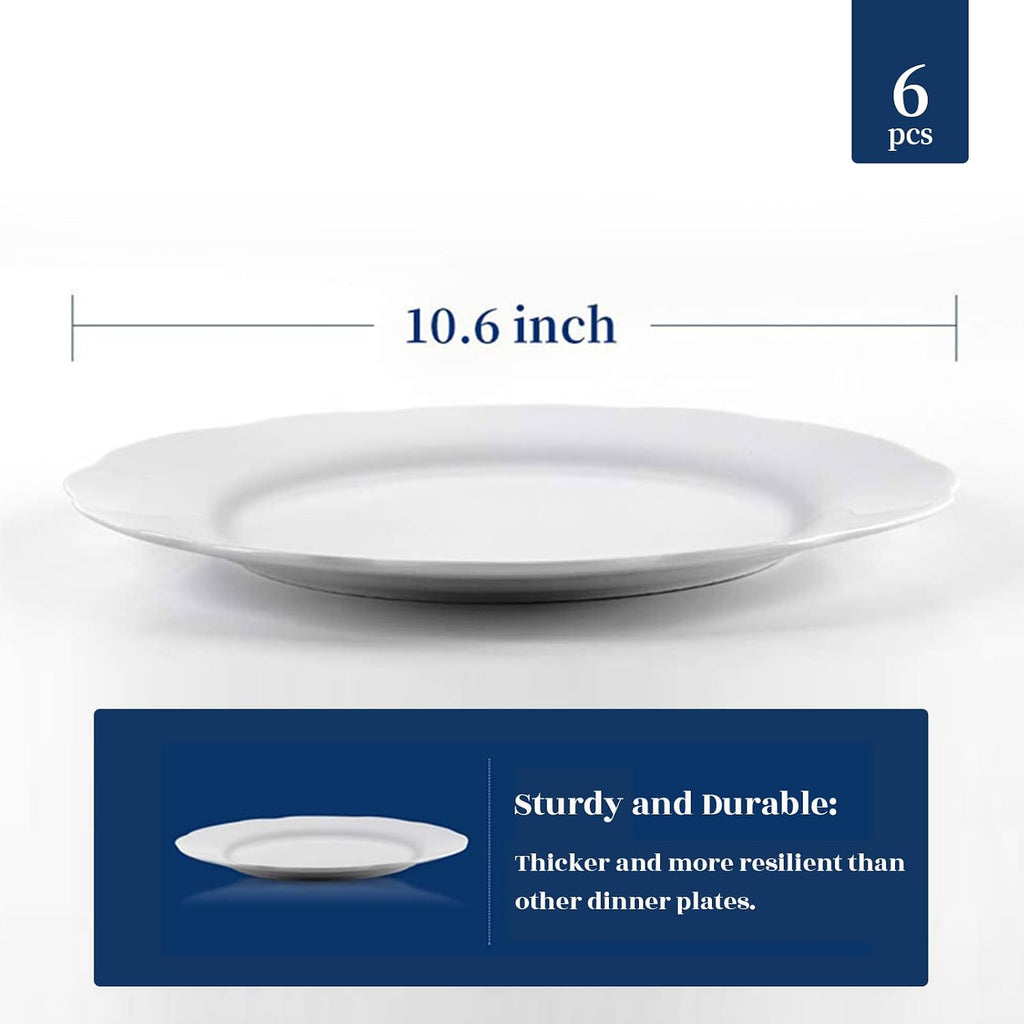 Y YHY Ceramic Dinner Plates, 10.6 Inch Porcelain Scalloped Plates, Off-White Serving Dishes Set of 6 for Home Kitchen, Microwave & Dishwasher Safe, Dinnerware Dishes Gift for Thanksgiving Christmas