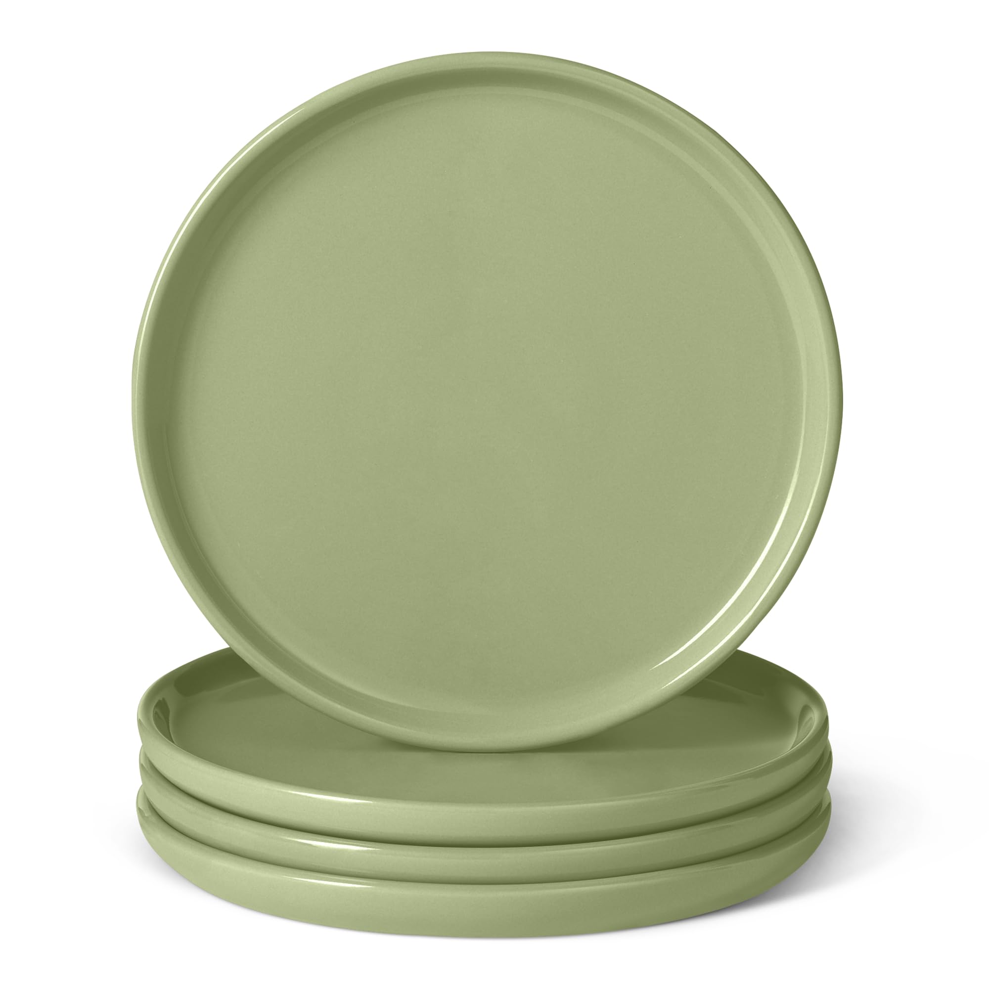 Amazon Basics Glazed Stoneware Dinner Plates, Ceramic 4-Piece Set, Microwave, Dishwasher and Freezer-Safe, 10.5 in., Olive