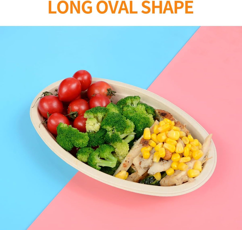 28 oz Oval Paper Bowls 100 Pack For Burrito, Nacho, Taco Salad | PFAS-Free Oval Disposable Bowls As Nacho Trays Chipotle Serving Bowls Taco Boats, Compostable Microwavable Taco Bar Supplies
