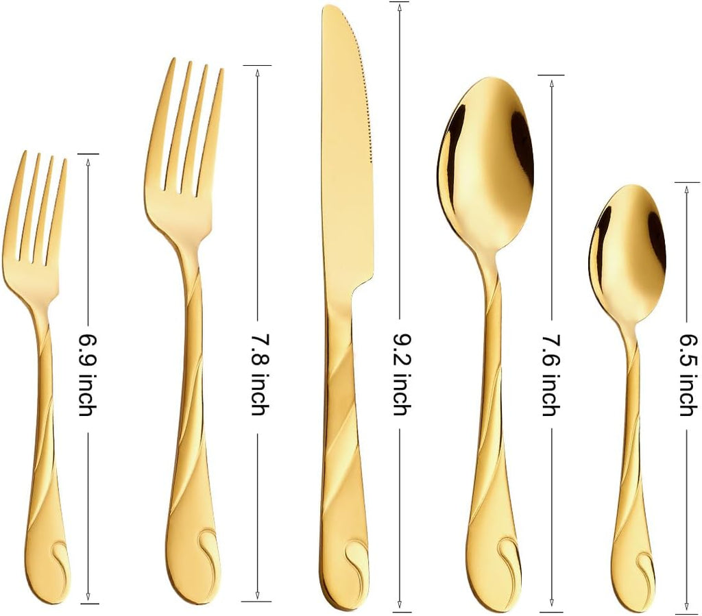 Gold Stainless Steel Flatware Set for 8, 40-Piece Silverware Set | Shiny Gold Metal Cutlery Set, Rust-Resistant, Include Spoon, Fork and Knife Set, Dishwasher Safe, for Dinner/Parties/Banquets