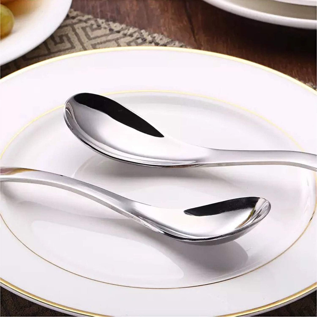 AOOSY Soup Spoons,Stainless Steel Korean Spoons Asian Soup Spoon, Set of 6 | Heavy Duty Thick Short Handle Ramen Spoon for Soup Cereals Dessert,6.3 In