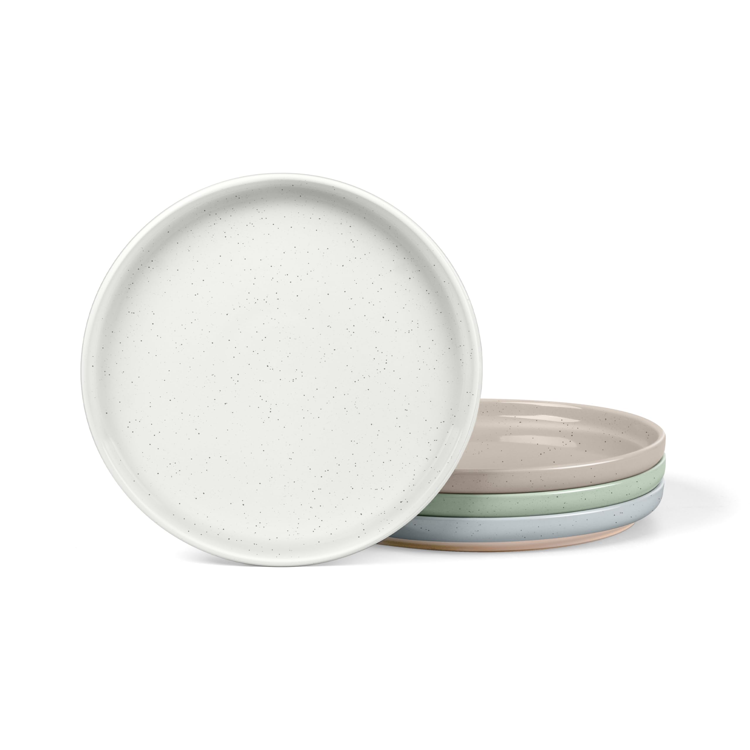 LIANYU Stoneware Dinner Plates Set of 4, 10.5 Inch Porcelain Kitchen Plates, High Edge Flat Dishes Set for Steak, Salad, Dessert, Microwave & Dishwasher & Oven Safe, Scratch Resistant, Milky Brown