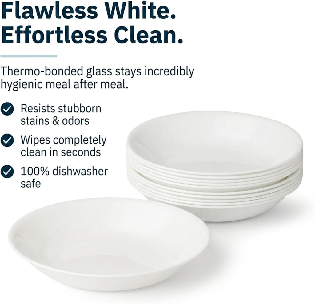 Corelle Vitrelle 6-Piece Bowl Set Triple Layer Glass and Chip Resistant, 20-Oz Lightweight Round Bowls, Winter Frost White