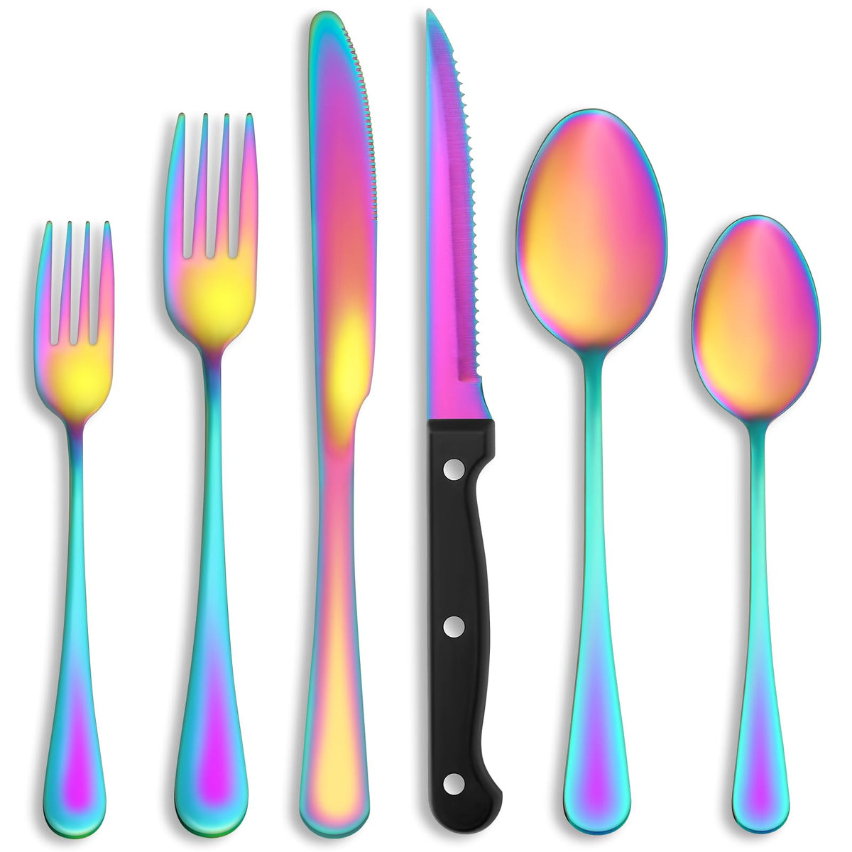 24 Pcs Silverware Set with Steak Knives for 4, Stainless Steel Flatware Set, Mirror Polished Cutlery Utensil Sets, Home Kitchen Eating Tableware, Dishwasher Safe