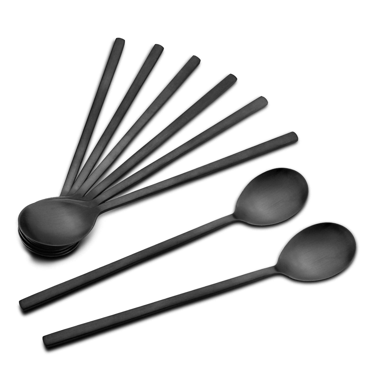 IQCWOOD Spoons, 8 Pcs Korean Spoon, 8.5 Inch Stainless Steel Soup Spoons | Korean Soup Spoons with Long Handle, Smooth Edges & Mirror Finish, Flatware Set for Everyday Home, Kitchen, or Restaurant Use