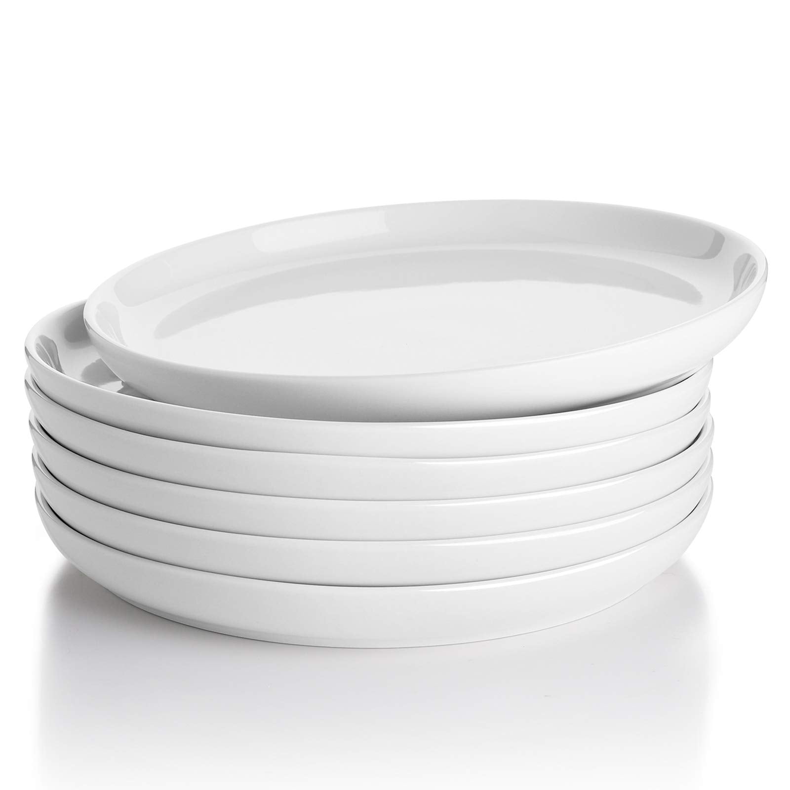 Sweese 10 Inch Porcelain Dinner Plates, White, Set of 6 - Microwave, Oven, Dishwasher Safe, Scratch-Resistant