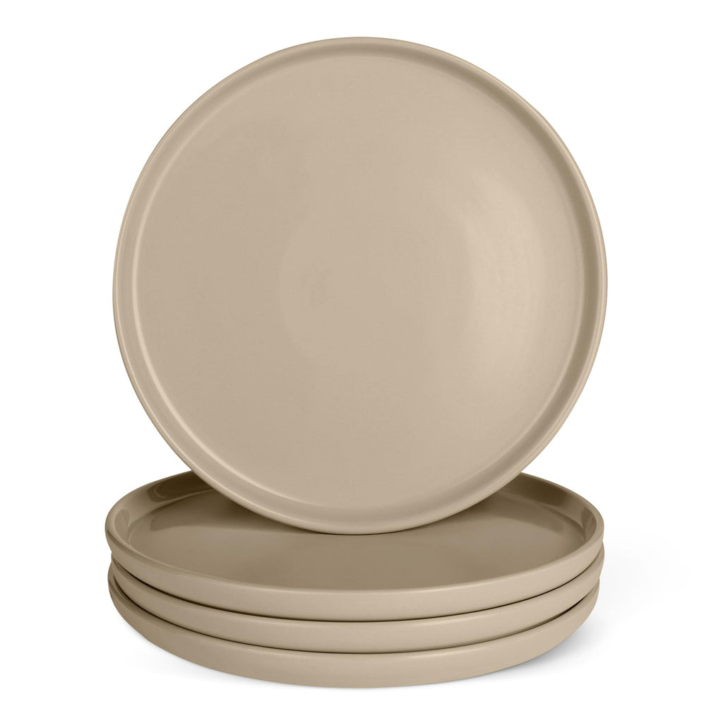 Amazon Basics Glazed Stoneware Dinner Plates, Ceramic 4-Piece Set, Microwave, Dishwasher and Freezer-Safe, Modern Design, 10.5 in., Linen Gray