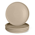 Amazon Basics Glazed Stoneware Dinner Plates, Ceramic 4-Piece Set, Microwave, Dishwasher and Freezer-Safe, Modern Design, 10.5 in., Linen Gray