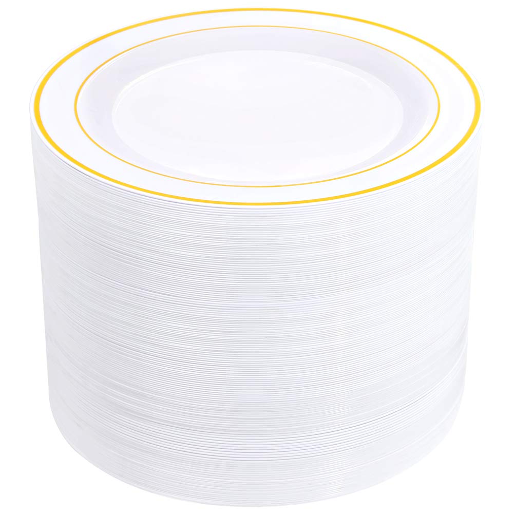 bUCLA 100PCS White Plastic Plates-10.25inch Disposable Dinner Plates-Premium Party&Wedding Plates