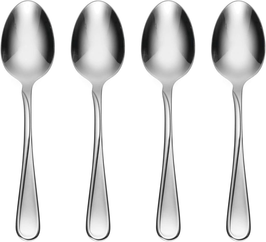 Oneida Flight Dinner Spoons Silverware Set for 4, Flatware | 18/0 stainless steel, mirror finish | dishwasher safe | great for soup or everyday dining, cutlery set
