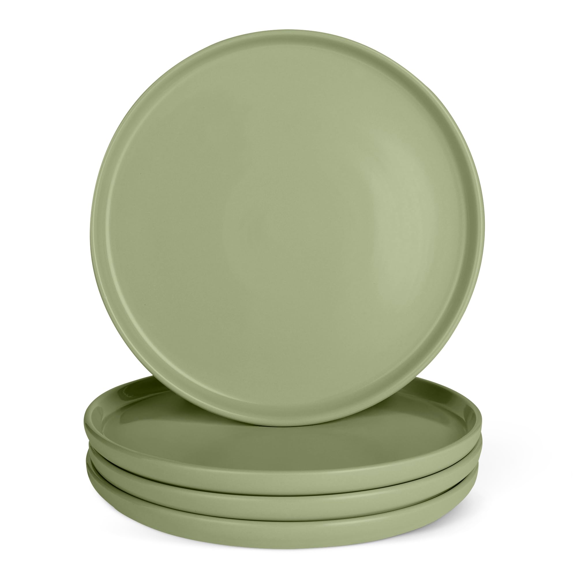 Amazon Basics Glazed Stoneware Dinner Plates, Ceramic 4-Piece Set, Microwave, Dishwasher and Freezer-Safe, 10.5 in., Olive