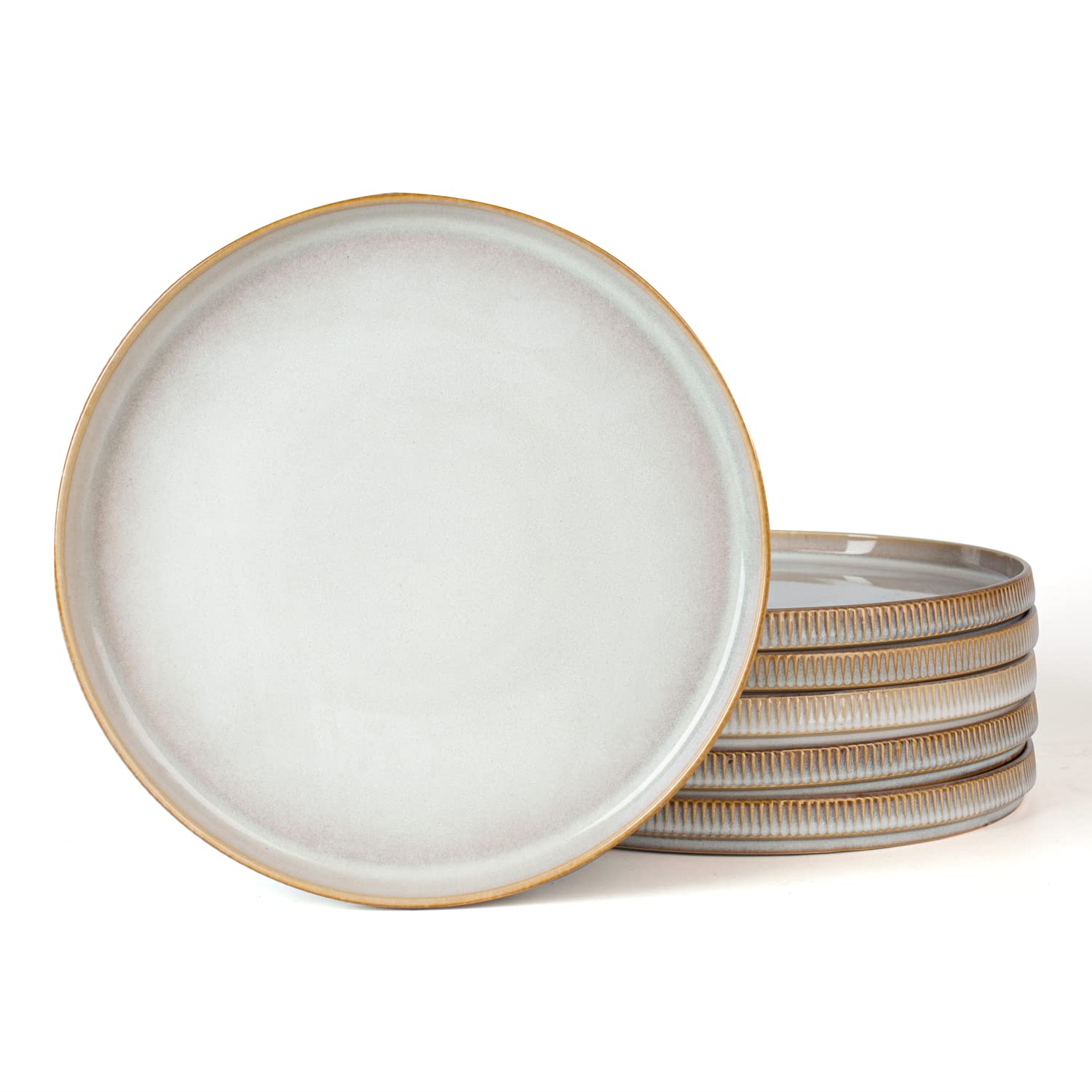 famiware Star 10/8 inches Dinner Plates Set for 6, Cappuccino White | Fine Stoneware Kitchen Plates for Salad, Dessert, Double Reactive Glaze, Microwave Dishwasher Safe, Lead-free, Cadmium-free
