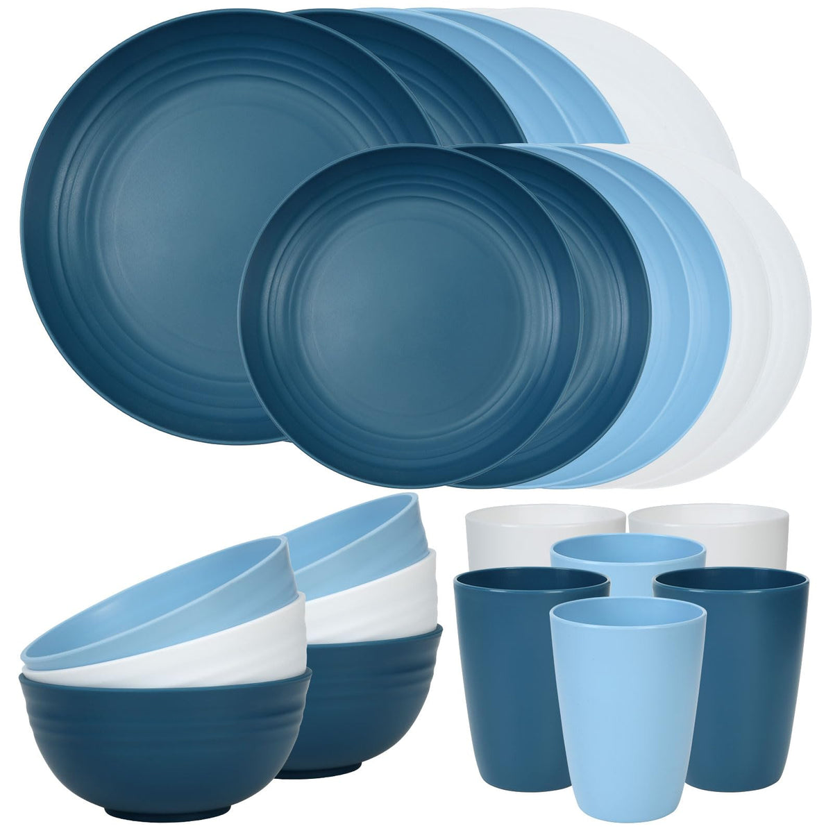 Quatish 24 Piece Plates and Bowls Sets for 6, Unbreakable Dinnerware Sets, Dish Set for Camping, Dishwasher Microwave Safe, Outdoor Kitchen and Apartment Dorm Dinning RV Essentials, Black