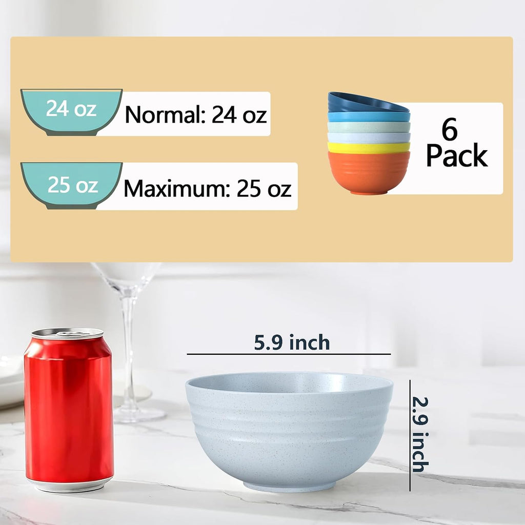 Unbreakable Cereal Bowls 25 OZ Microwave and Dishwasher Safe BPA-Free Bowl Dessert Bowls for Serving Soup, Oatmeal, Pasta and Salad [Set of 6]