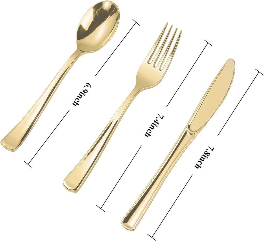 160PCS Gold Plastic Silverware, Disposable Plastic Cutlery/Utensils | Heavy Duty Flatware Kit , 80 Forks, 40 Spoons, 40 Knives , for Party, Wedding, Birthday & Everyday Use
