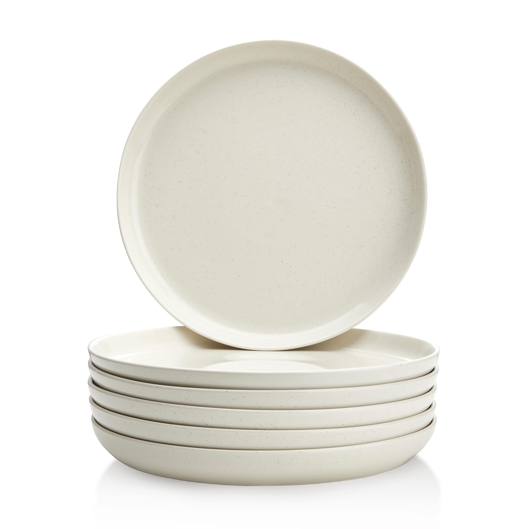 Sweese 10 Inch Porcelain Dinner Plates, White, Set of 6 - Microwave, Oven, Dishwasher Safe, Scratch-Resistant