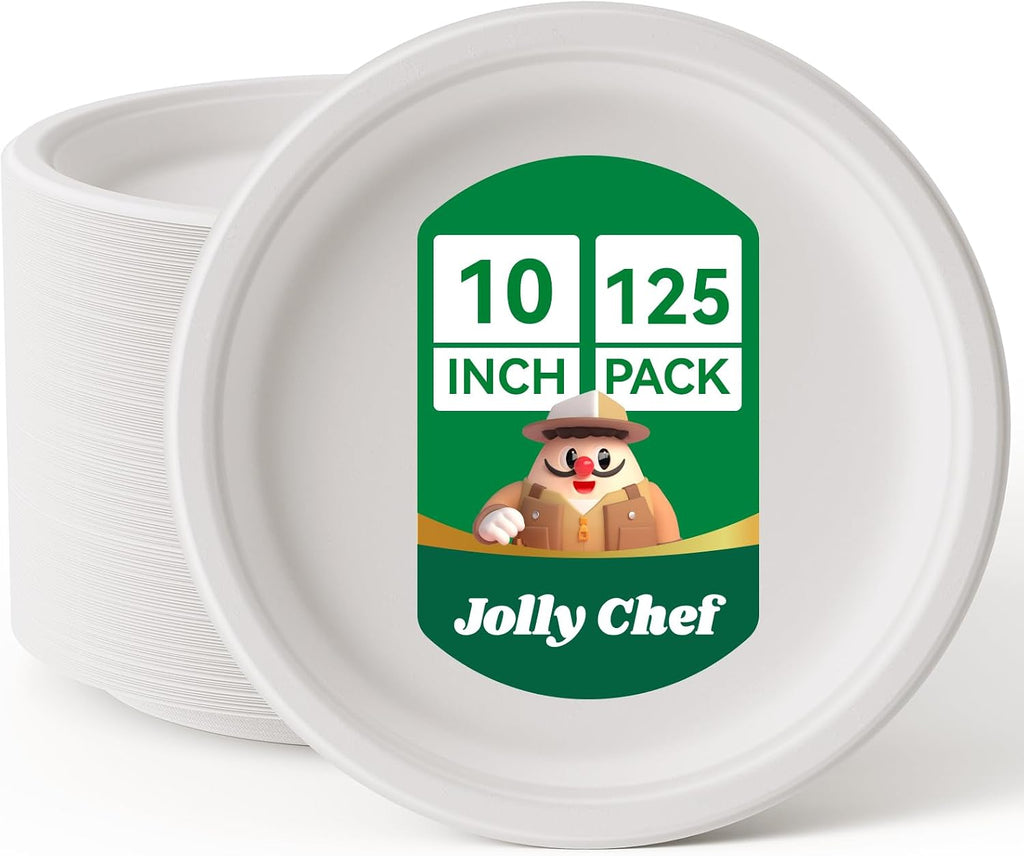 Compostable Heavy Duty Plates   [ ] Eco-Friendly Disposable White Paper Plates Made of Bagasse Biodegradable for Party Dinner Sugarcane Fibers Thanksgiving Day