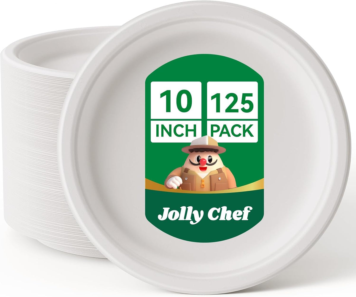 Compostable Heavy Duty Plates   [ ] Eco-Friendly Disposable White Paper Plates Made of Bagasse Biodegradable for Party Dinner Sugarcane Fibers Thanksgiving Day