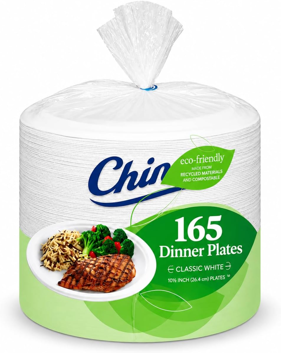 Heavy-Duty Paper Dinner Plates – 10 3/8" Disposable Plates, Grease-Resistant & Cut-Resistant – 165 Count Bulk Pack for Parties, Catering, or Everyday Use