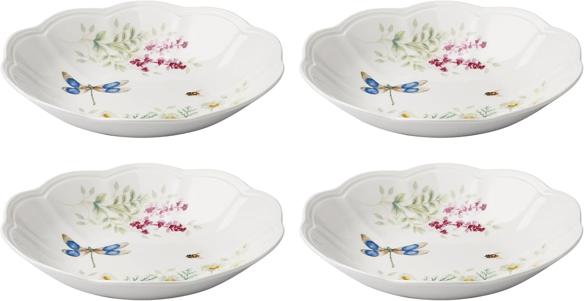 Lenox Butterfly Meadow Herbs Porcelain Dinner Plate Set for 4 | dishwasher safe | 10.75 inch diameter | floral, everyday dining, gift for women, kitchen essentials, dinnerware