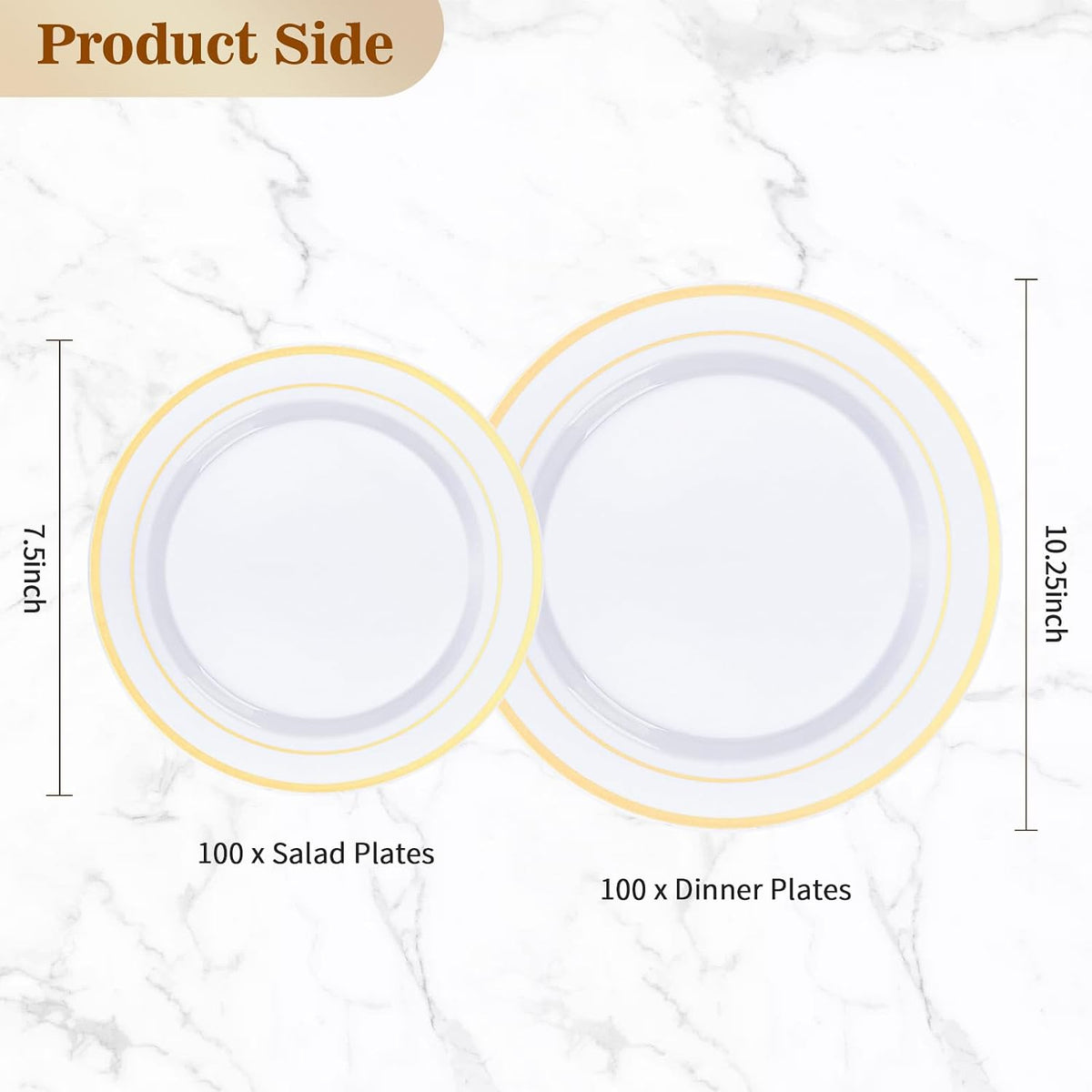 BESTVIP 200PCS Gold Plastic Plate, Disposable Party Plates | 100 Dinner Plates and 100 Dessert Plates, Plastic Plates for Party, Wedding and Birthday