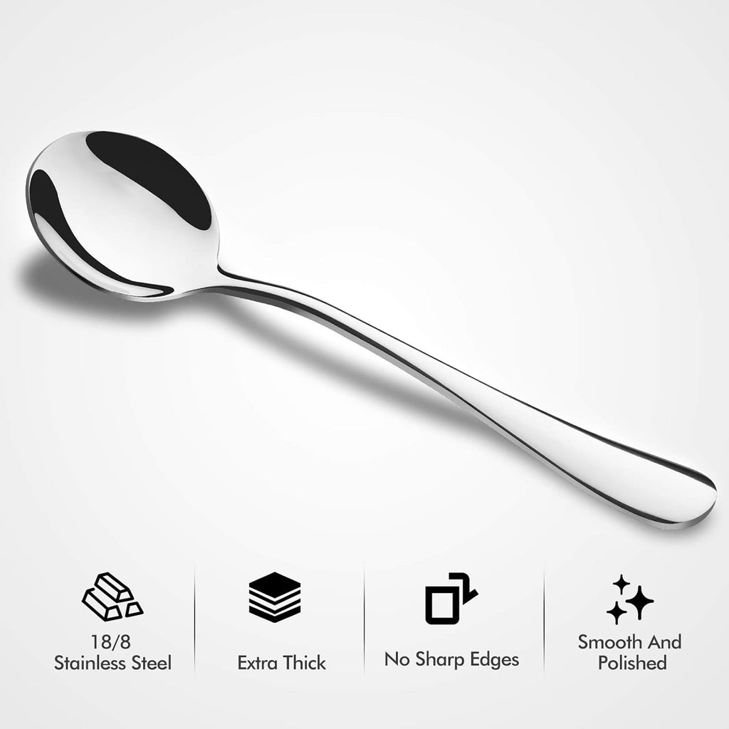 Hiware 12-Piece Soup Spoons, Round Stainless Steel Bouillon Spoons