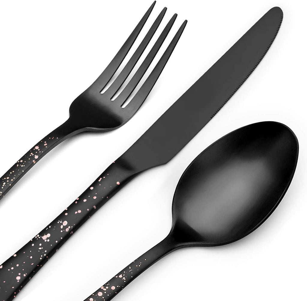 O.C.E. Matte Black Silverware Set, Stainless Steel Flatware Set, 20-Piece Tableware Cutlery Set Service for 4, Satin Finish Tableware Utensils Set, Dishwasher Safe (Starry Pink)