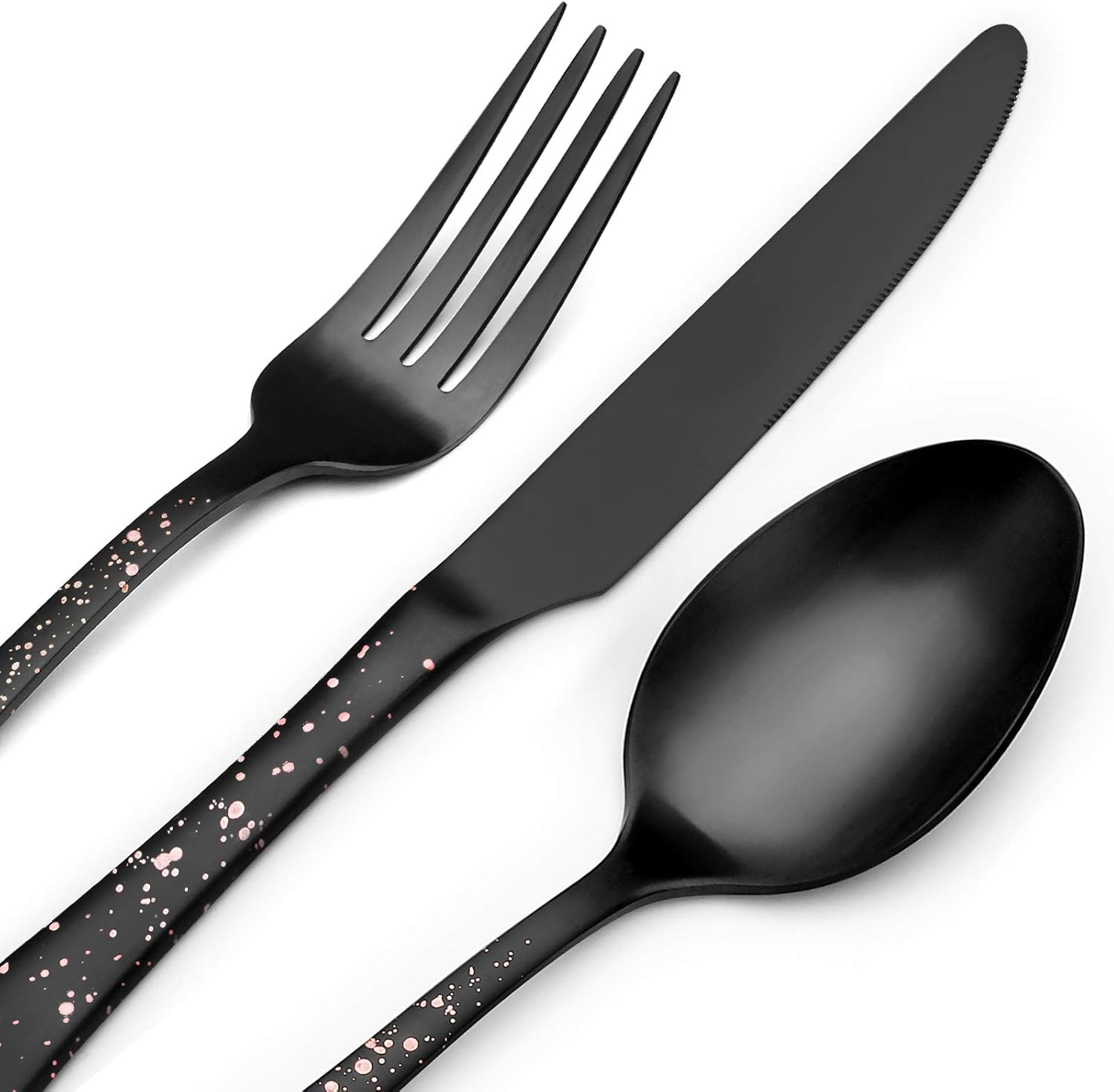 O.C.E. Matte Black Silverware Set, Stainless Steel Flatware Set, 20-Piece Tableware Cutlery Set Service for 4, Satin Finish Tableware Utensils Set, Dishwasher Safe (Starry Pink)