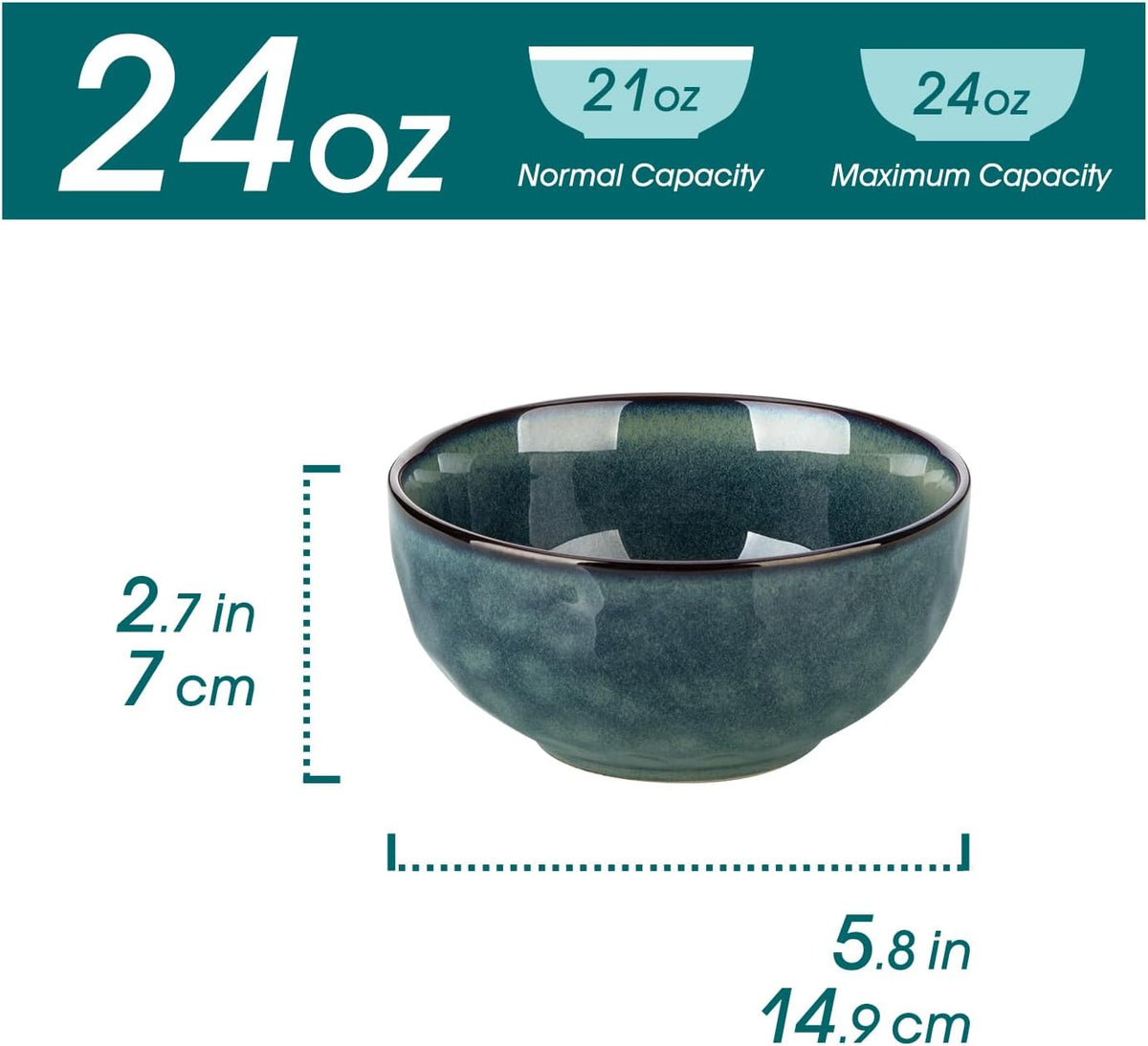 vancasso Starry 24oz Bowls for Soup, Ceramic Green bowls Set of 4 | Deep Bowls for Cereal, Salad and Oatmeal, Dishwasher & Microwave Oven Safe