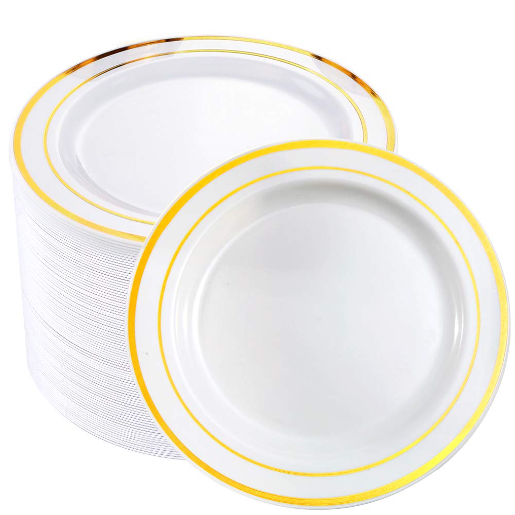bUCLA 100PCS White Plastic Plates-10.25inch Disposable Dinner Plates-Premium Party&Wedding Plates
