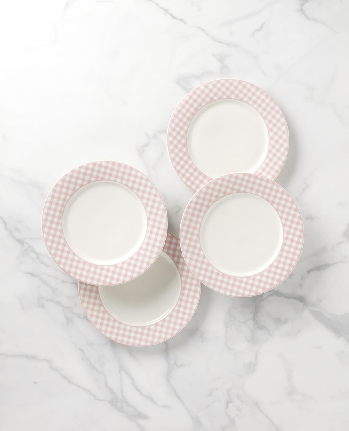 Lenox Gingham Pink Porcelain Valentine's Day Dinner Plate Set for 4 | durable everyday use | 10.5 inch diameter | playful pink checkered design, gift for women, decor, dinnerware