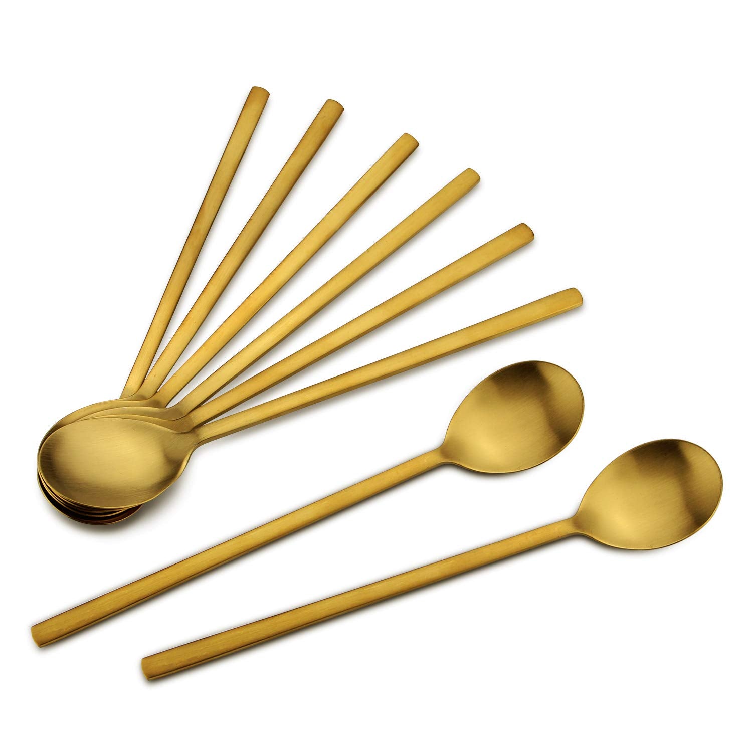 IQCWOOD Spoons, 8 Pcs Korean Spoon, 8.5 Inch Stainless Steel Soup Spoons | Korean Soup Spoons with Long Handle, Smooth Edges & Mirror Finish, Flatware Set for Everyday Home, Kitchen, or Restaurant Use