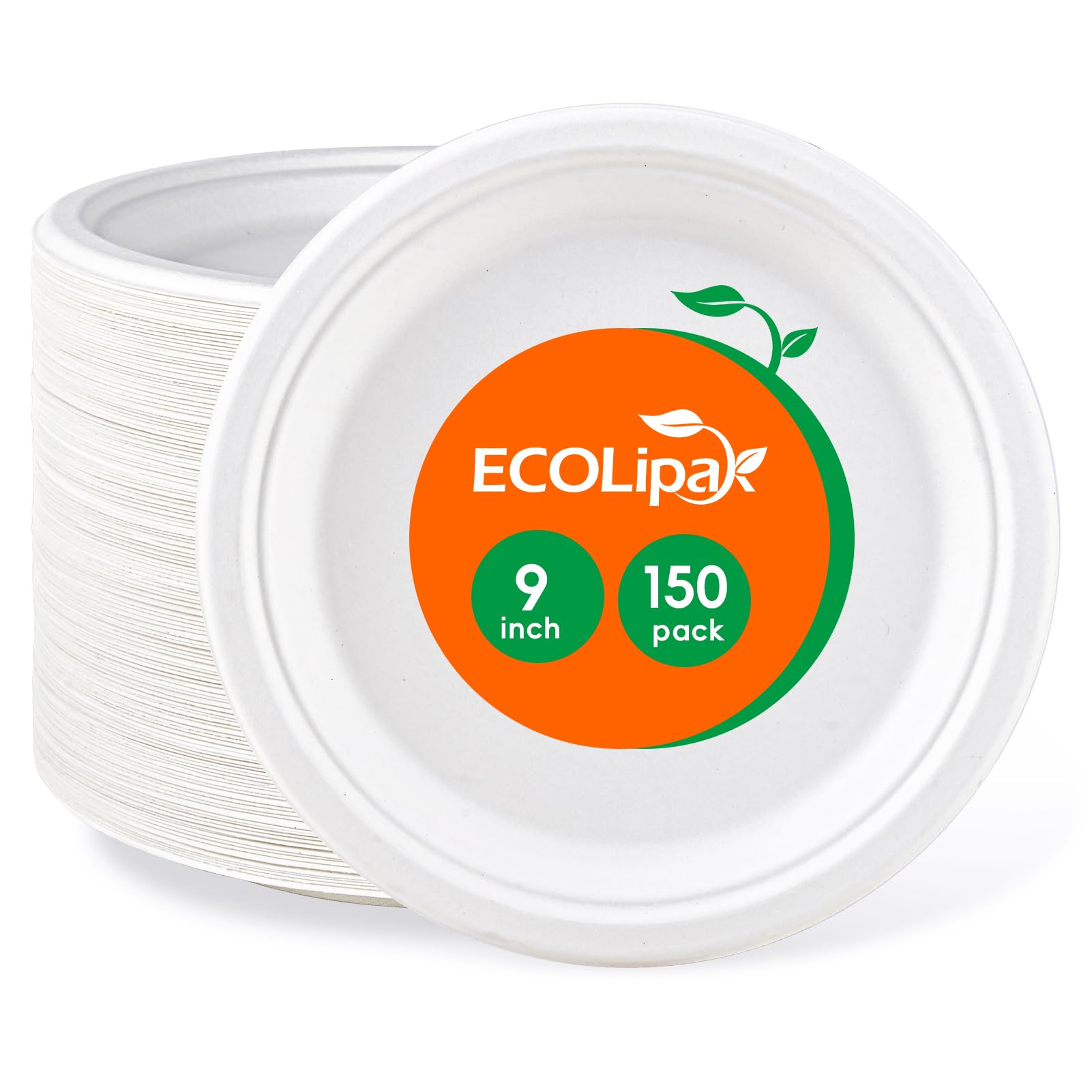 10 in 150 Pack White Compostable Disposable Paper Plates for Party | Heavy Duty, Biodegradable, Made of Eco-friendly Sugarcane Bagasse, Ideal for Dinner, Picnic, Wedding, Birthday, Daily use