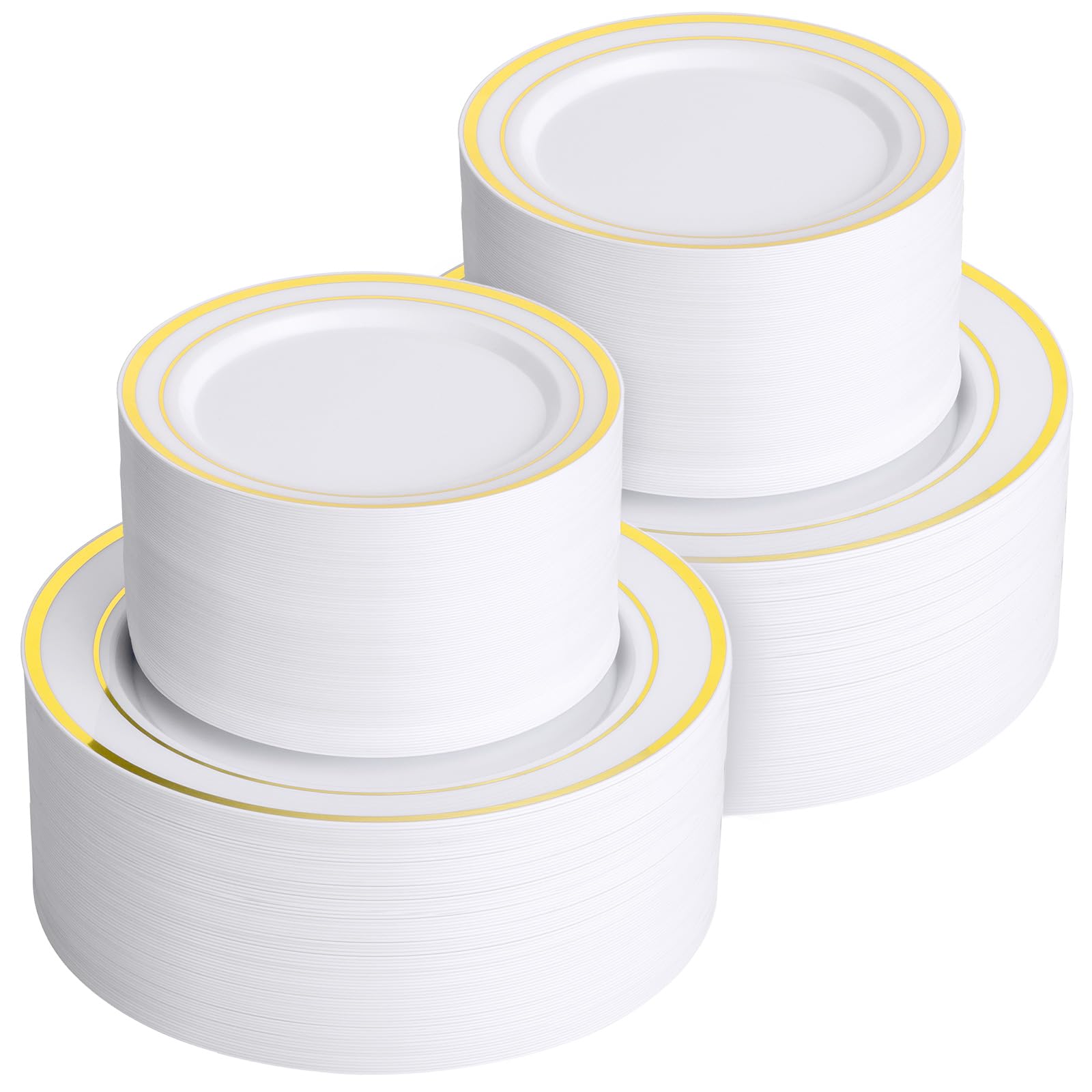 200PCS Gold Plastic Plates, Heavy Duty Disposable Gold Plates | 100 10.25 inch Dinner Plates and 100 7.5 inch Dessert Plates for Party, Holiday, Wedding, Thanksgiving