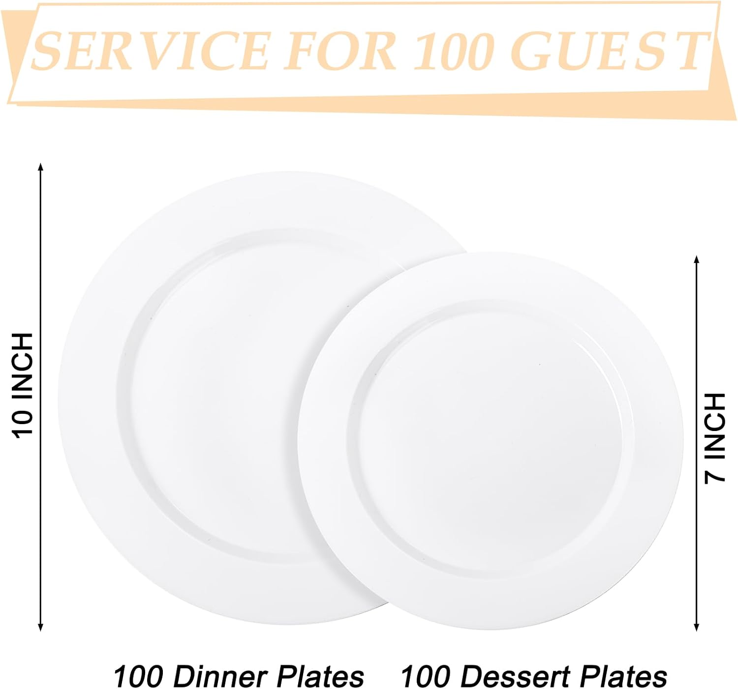FLOWERCAT 200PCS White Plastic Plates Disposable Plates for Party - White Bulk Plastic Plates - 100 10" Dinner Plates and 100 7" Salad Plates for Wedding & Summer Parties and Events