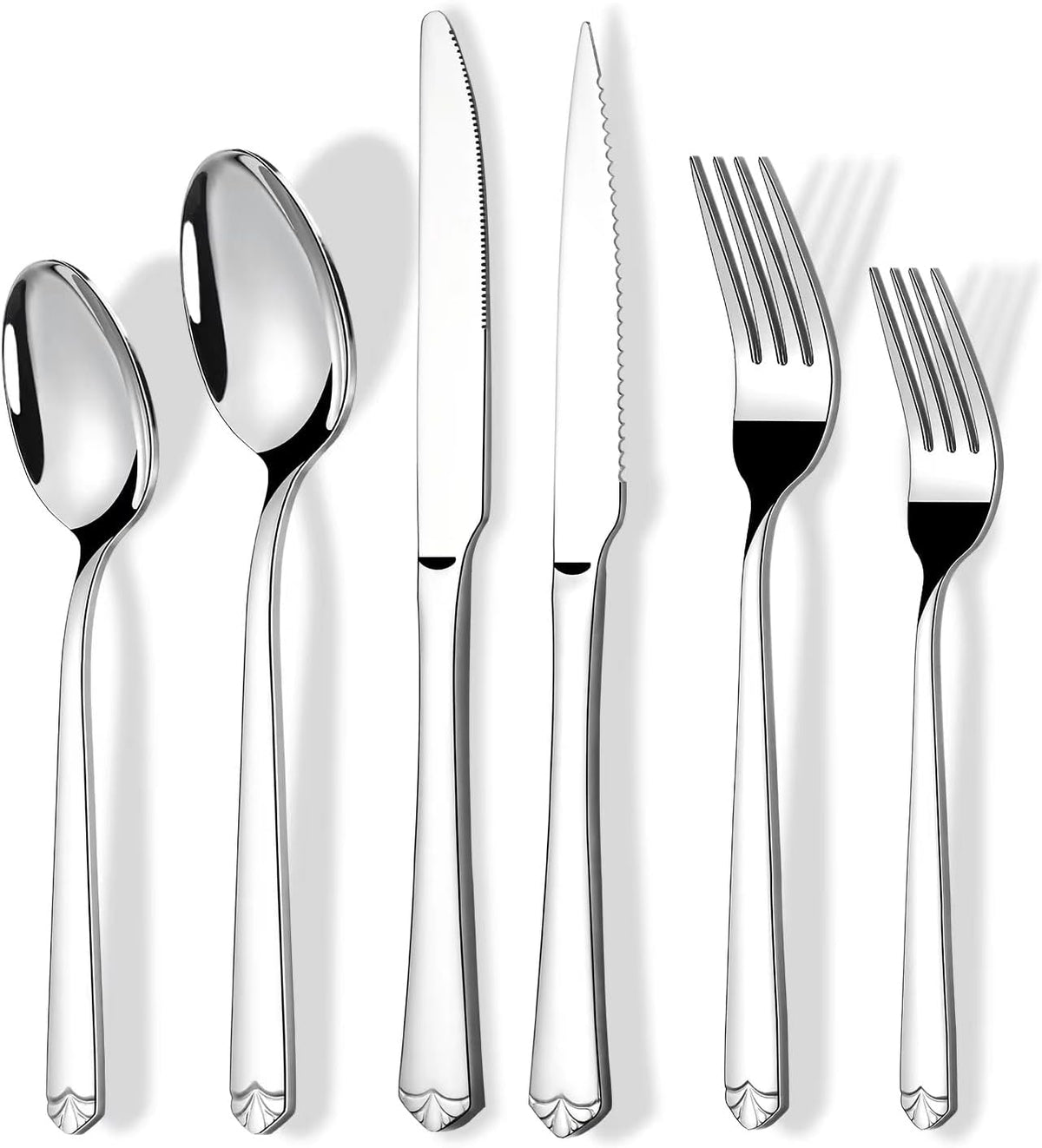 24 Piece Silverware Set for 4, Prendcyx Stainless Steel Flatware Set with Steak Knives, Food-Grade Tableware Cutlery Set Includes Forks Spoons Knives, Mirror Polished, Dishwasher Safe