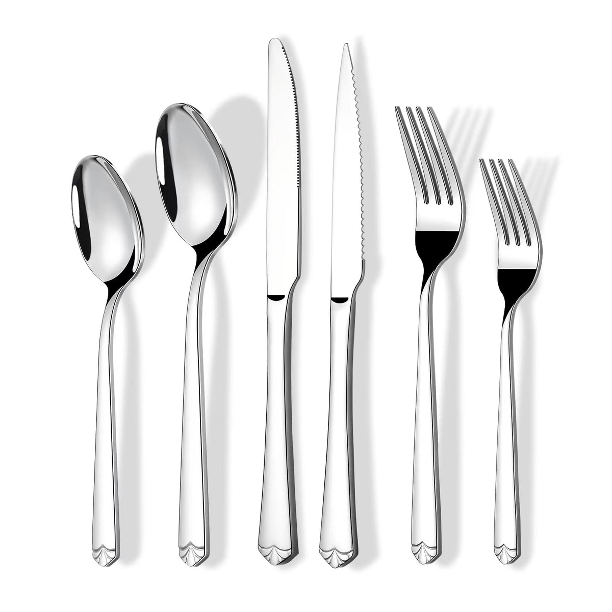 24 Piece Silverware Set for 4, Prendcyx Stainless Steel Flatware Set with Steak Knives, Food-Grade Tableware Cutlery Set Includes Forks Spoons Knives, Mirror Polished, Dishwasher Safe