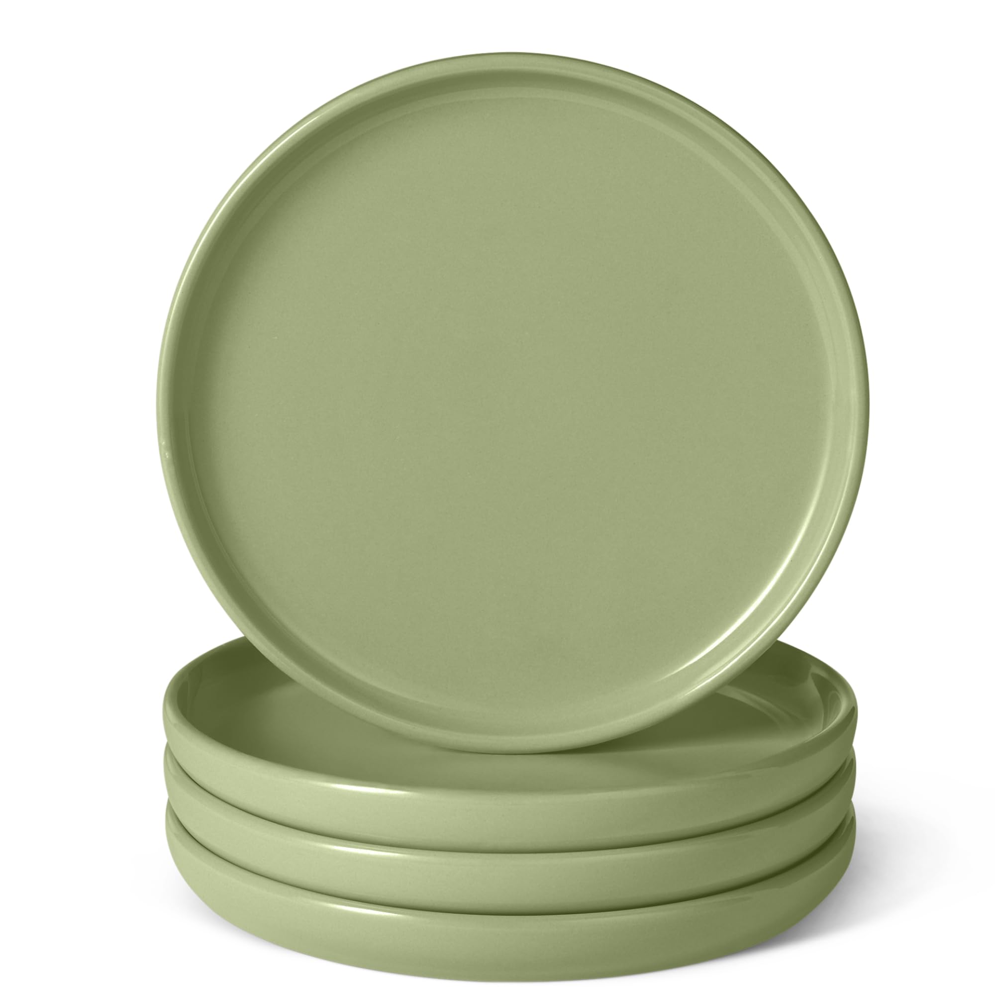 Amazon Basics Glazed Stoneware Dinner Plates, Ceramic 4-Piece Set, Microwave, Dishwasher and Freezer-Safe, 10.5 in., Olive