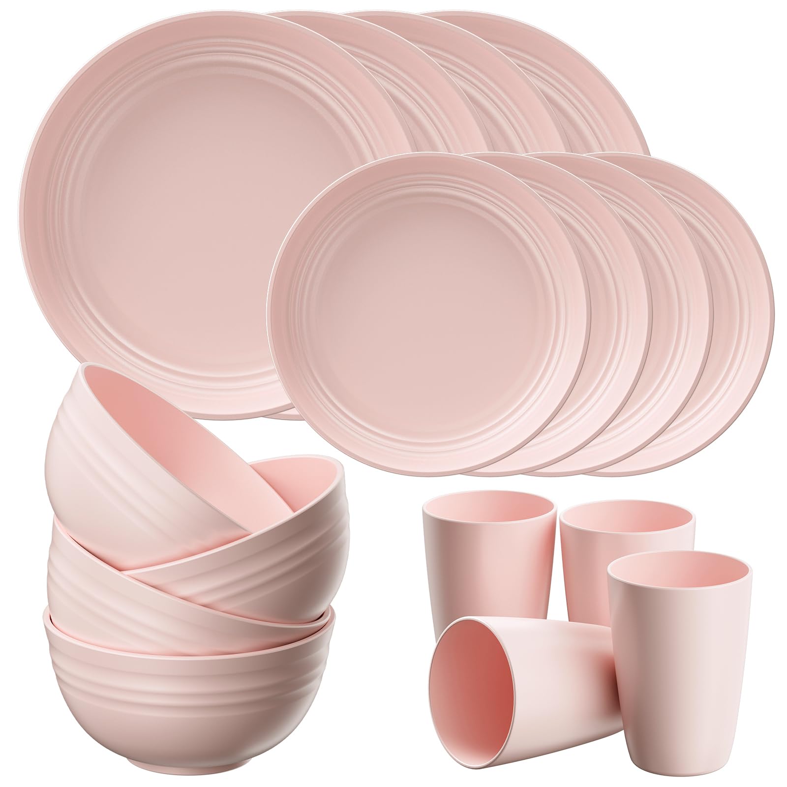 Quatish 24 Piece Plates and Bowls Sets for 6, Unbreakable Dinnerware Sets, Dish Set for Camping, Dishwasher Microwave Safe, Outdoor Kitchen and Apartment Dorm Dinning RV Essentials, Black