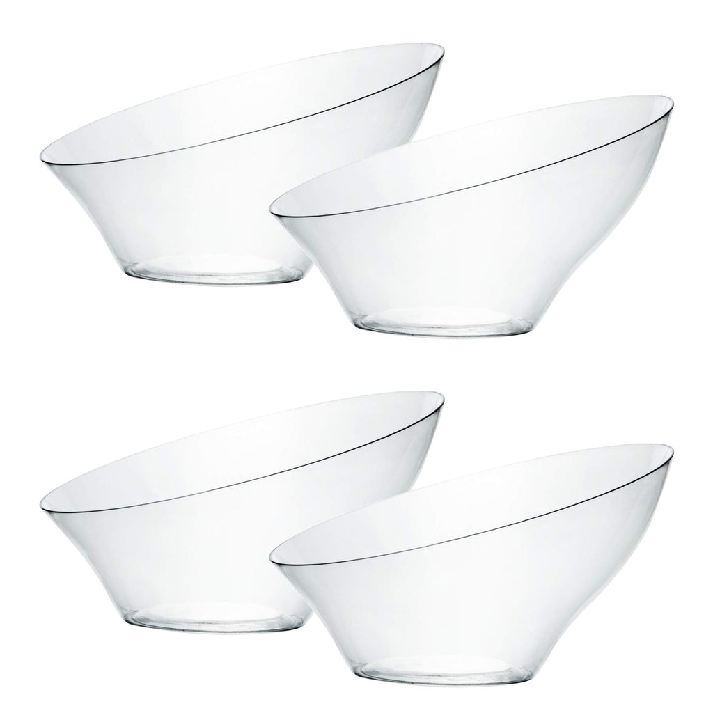PLASTICPRO Disposable Angled Plastic Bowls Round Medium Serving Bowl, Elegant for Party's, Snack, or Salad Bowl, Clear Pack of 4
