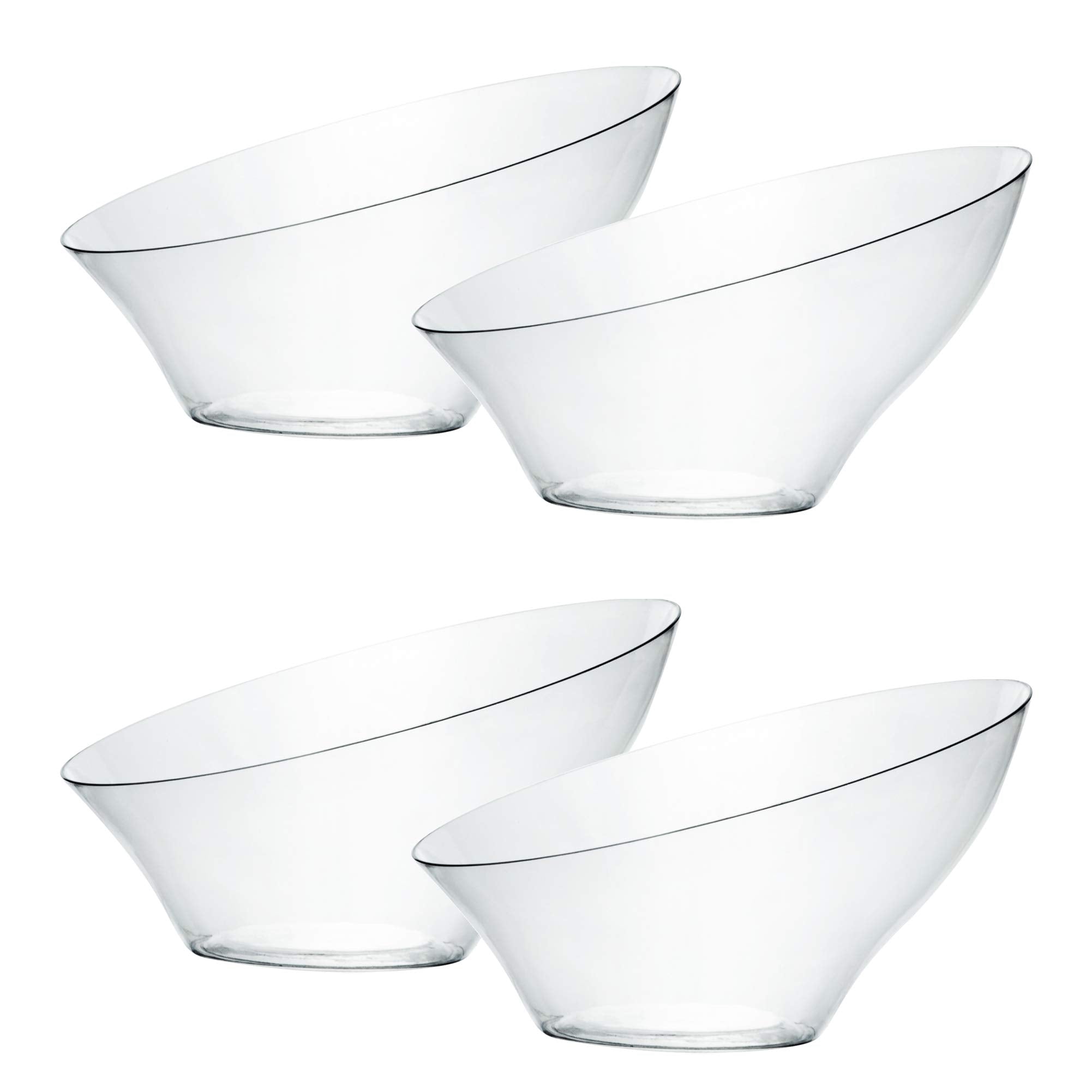 PLASTICPRO Disposable Angled Plastic Bowls Round Medium Serving Bowl, Elegant for Party's, Snack, or Salad Bowl, Clear Pack of 4