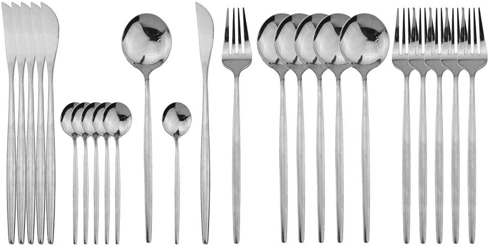 JASHII 24 Pieces Silverware Flatware Cutlery Set, Stainless Steel Tableware Silverware-Service for 6 Dishwasher Safe Full Set Flatware Durable (Silver)