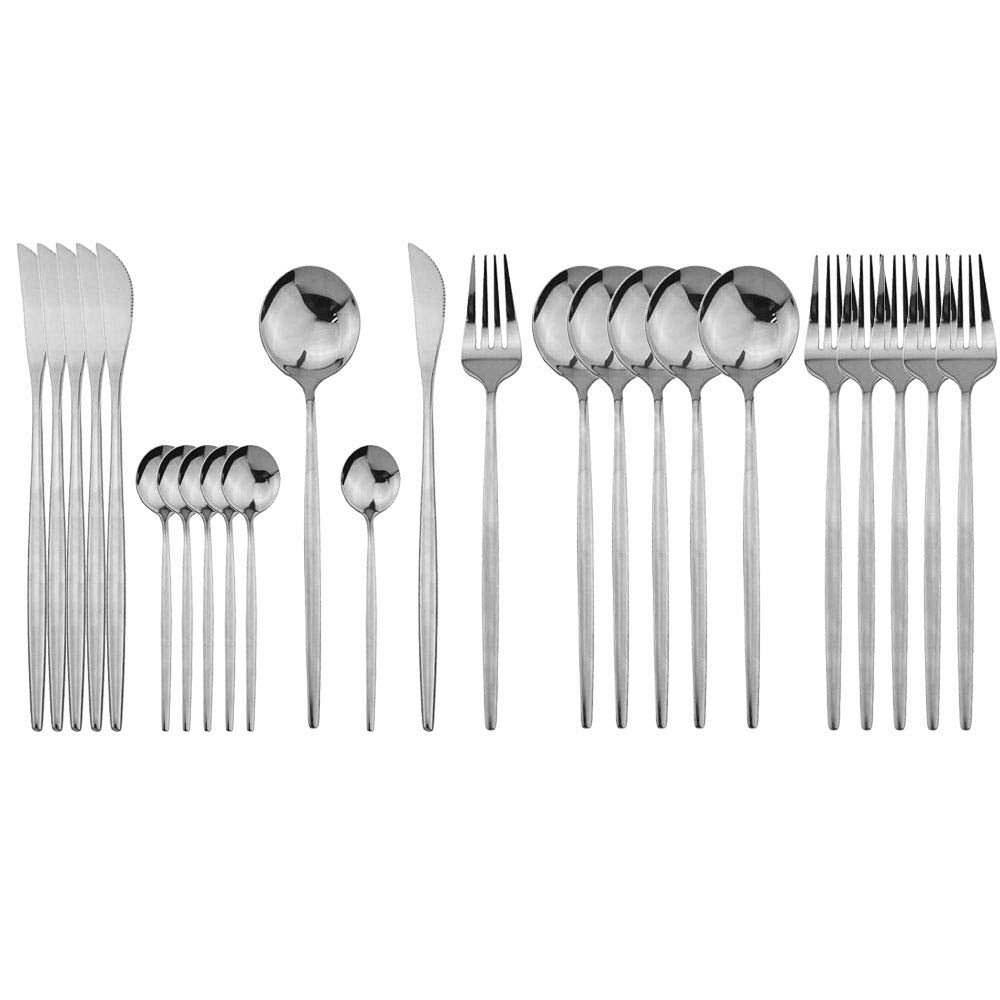 JASHII 24 Pieces Silverware Flatware Cutlery Set, Stainless Steel Tableware Silverware-Service for 6 Dishwasher Safe Full Set Flatware Durable (Silver)