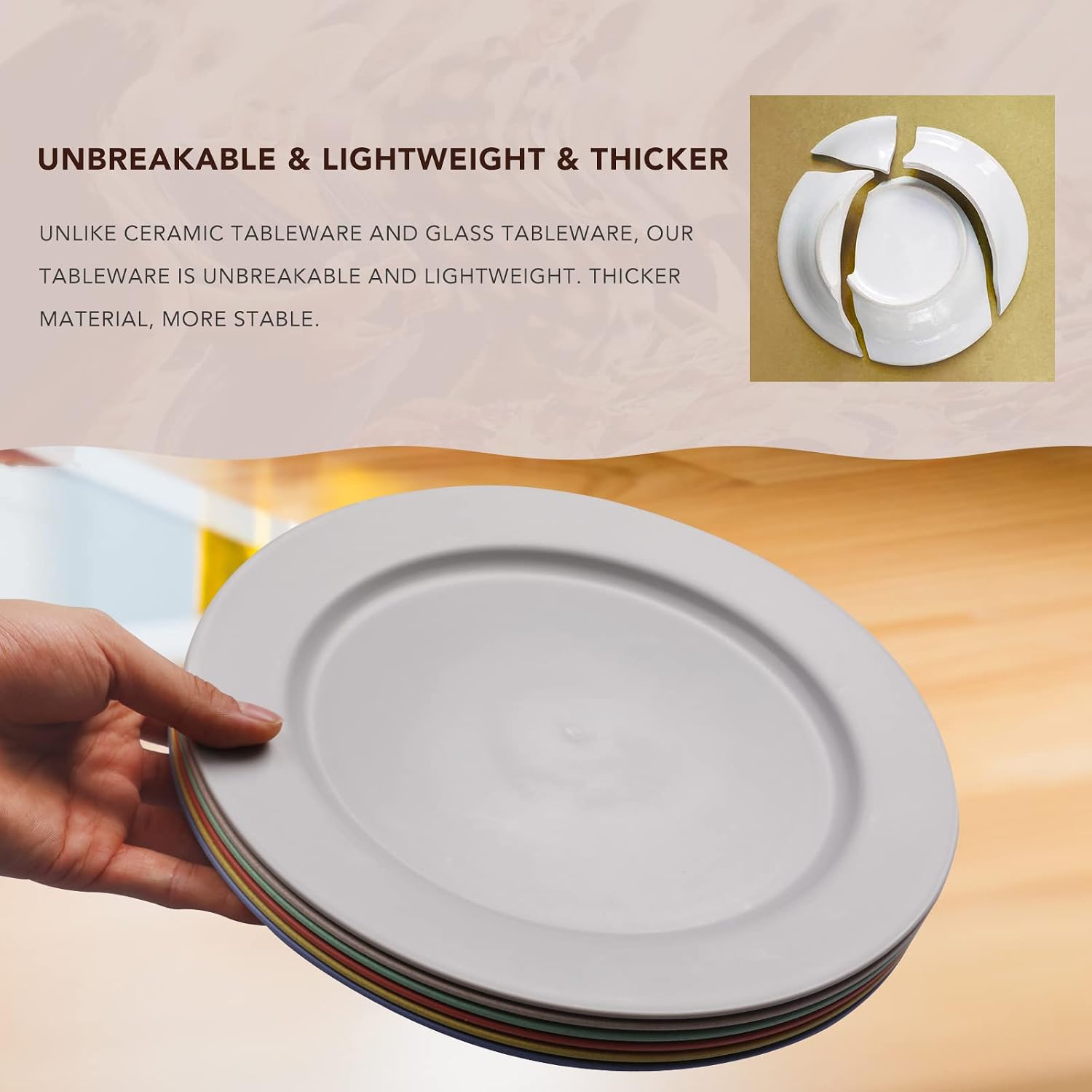 10inch/6pcs Dishwasher & Microwave Safe Wheat Straw Plates - Lightweight Reusable Unbreakable Dinner Plates, Non-toxin, BPA Free and Healthy for Kids & Adults