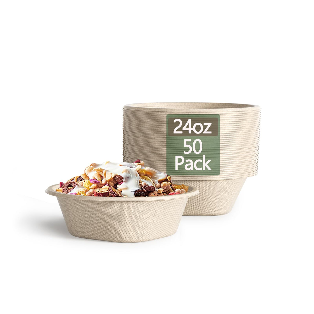 48 Oz Disposable Bowls - Heavy Duty and Compostable Bowl - Made from Sugarcane and Bamboo Fibers, Microwave Safe - Large Paper Bowl for Soup, Salad, Ramen, Popcorn, etc. [50 Pack]