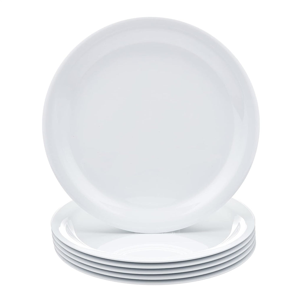 Amazon Basics Melamine Plastic Plate, Dishwasher Safe, BPA Free, 6 Piece Set, 9 in, White