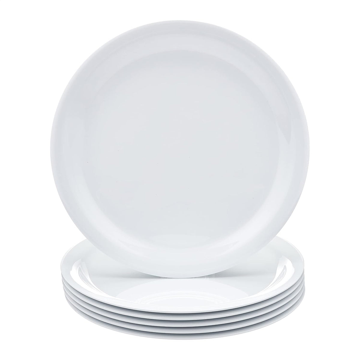Amazon Basics Melamine Plastic Plate, Dishwasher Safe, BPA Free, 6 Piece Set, 9 in, White