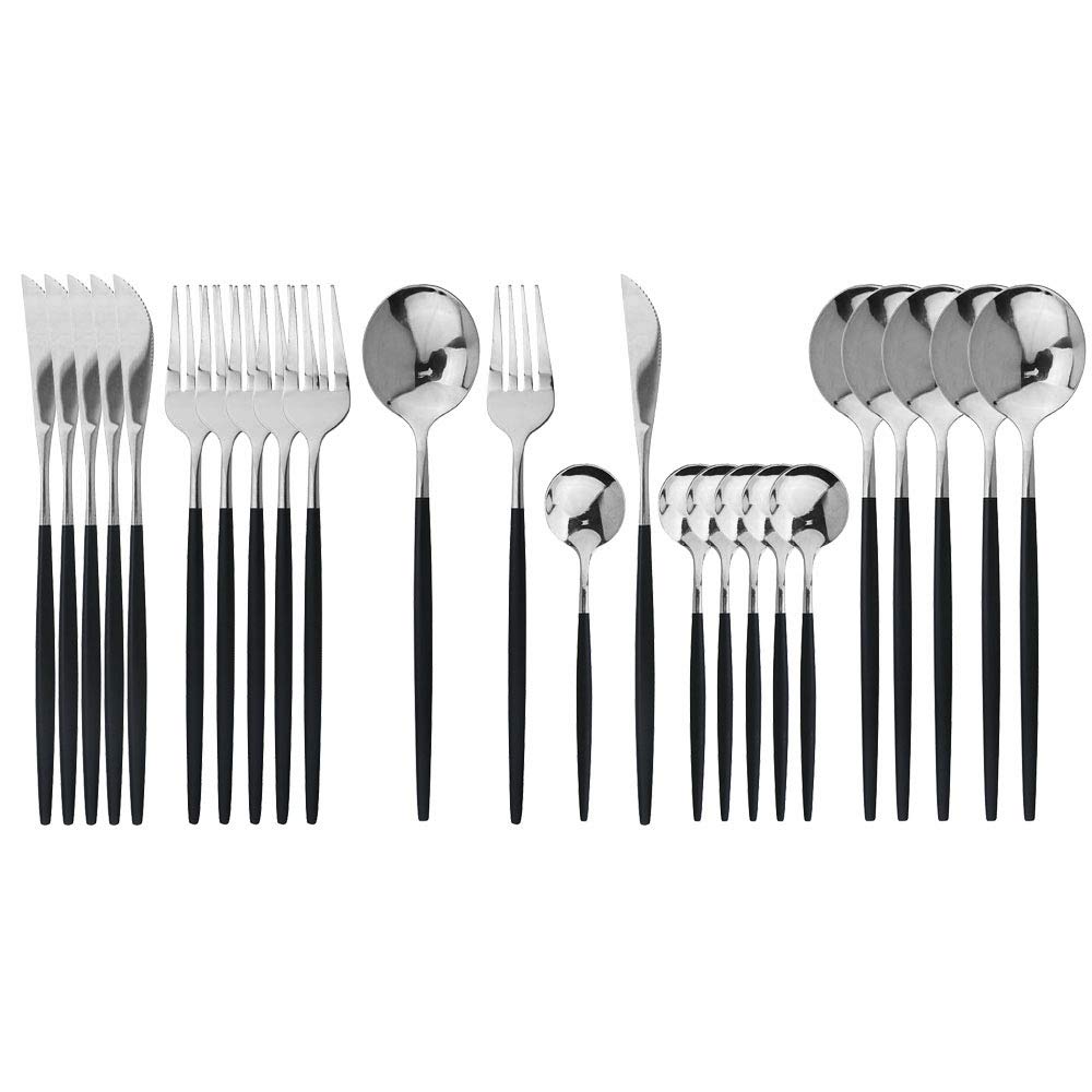 JASHII 24 Pieces Silverware Flatware Cutlery Set, Stainless Steel Tableware Silverware-Service for 6 Dishwasher Safe Full Set Flatware Durable (Silver)