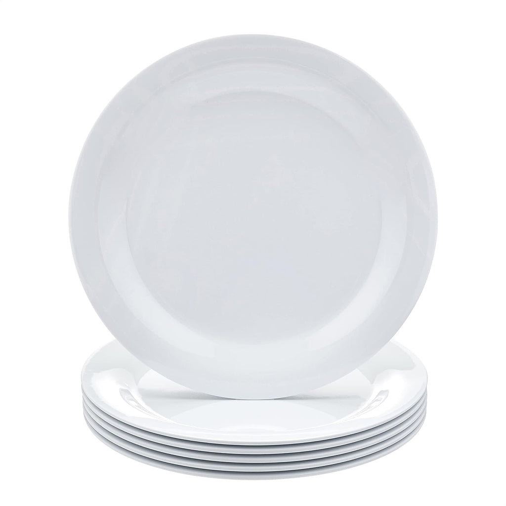 Amazon Basics Melamine Dinner Plates for Restaurants and Home, Dishwasher Safe, BPA Free, Break and Crack Resistant, 10.5", White, 6-Piece Set